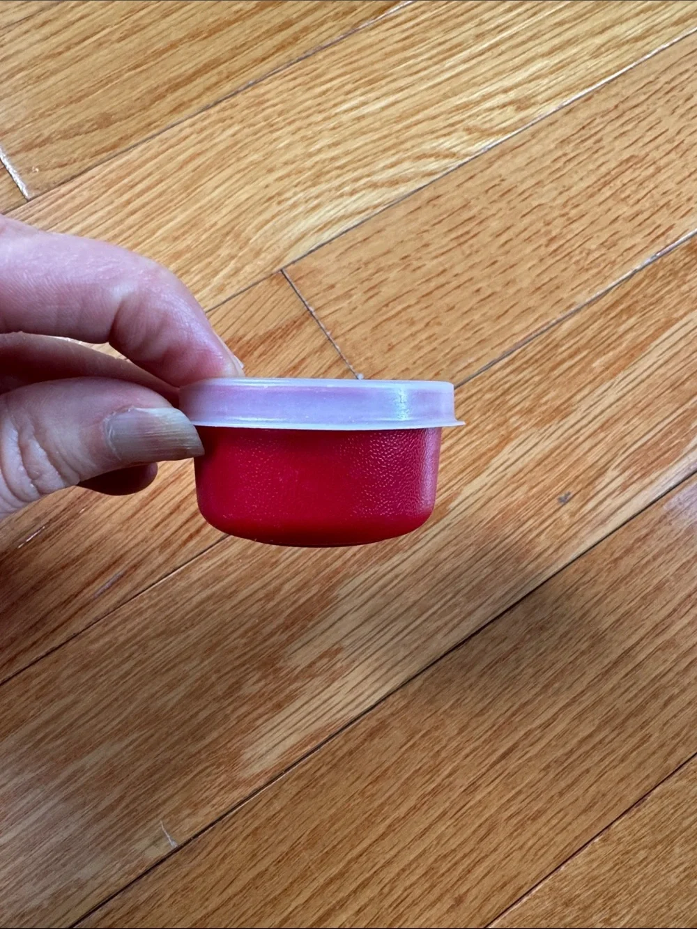 Set of 5 Vintage Tupperware Smidgets 1oz mini containers - red with clear lid